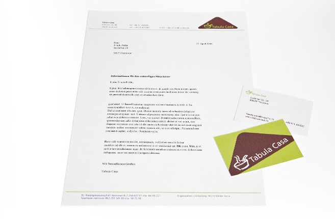 Briefpapier und Visitenkarte für Tabula Casa